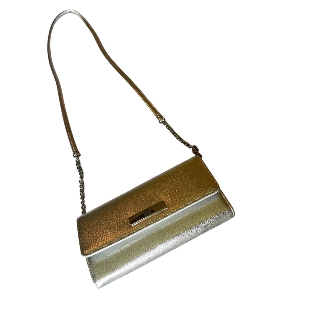 Metallic Silver Crossbody Wallet Phone Bag Chain Strap Small Clutch